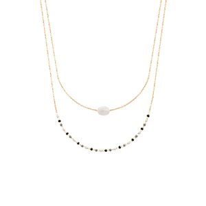 Mystigrey Agatha 18K Gold Plated  Double Necklace for Women Available in Black Agate, Blue Amazonite, Pink Quartz, Green Aventurine and White Moonstone