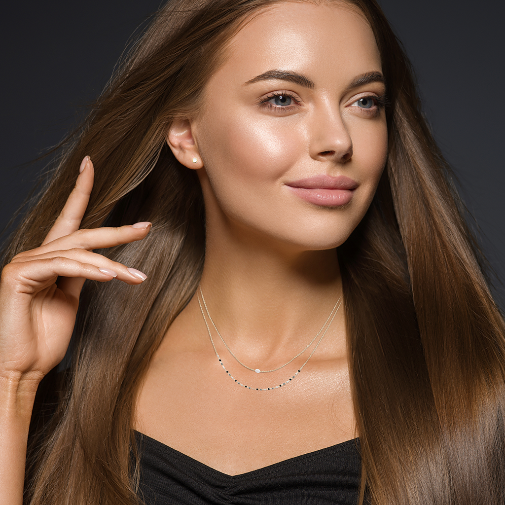 Mystigrey Agatha 18K Gold Plated  Double Necklace for Women Available in Black Agate, Blue Amazonite, Pink Quartz, Green Aventurine and White Moonstone