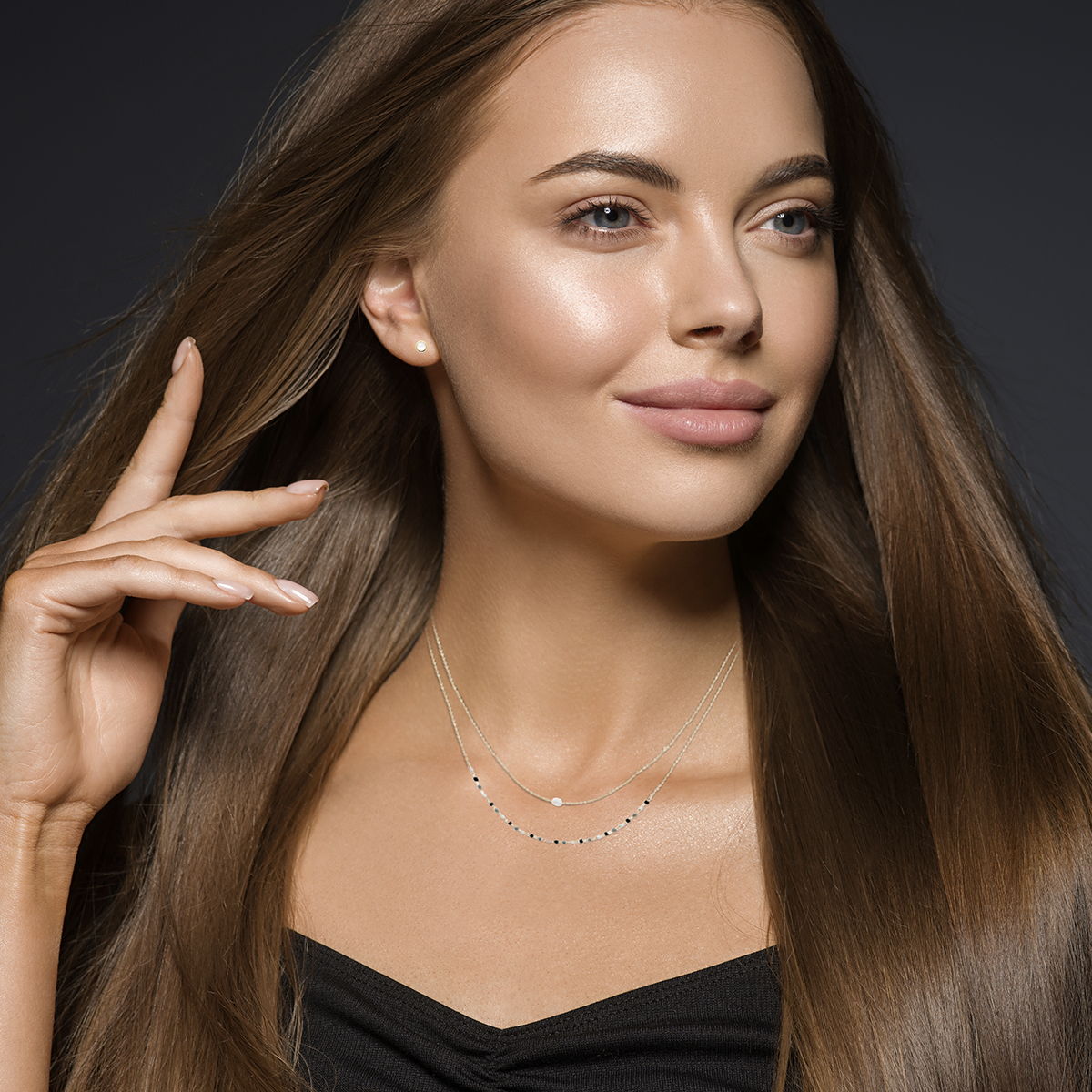 Mystigrey Agatha 18K Gold Plated  Double Necklace for Women Available in Black Agate, Blue Amazonite, Pink Quartz, Green Aventurine and White Moonstone