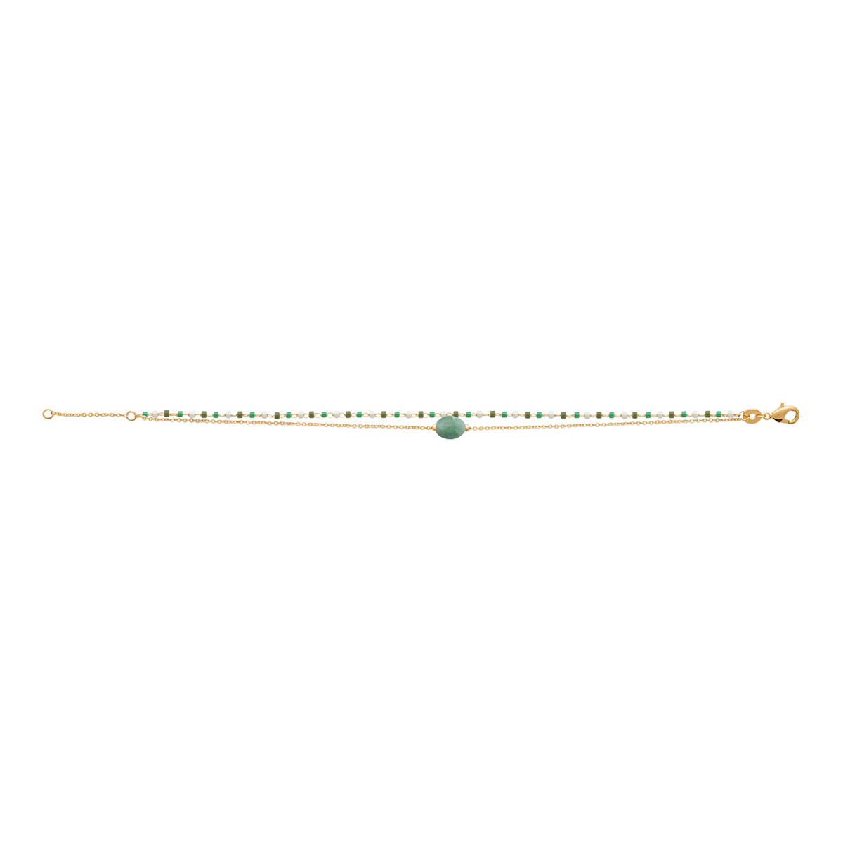 Mystigrey Agatha 18K Gold Plated Double Bracelet for Women Available in Black Agate, Pink Quartz, Green Aventurine, nd White Moonstone
