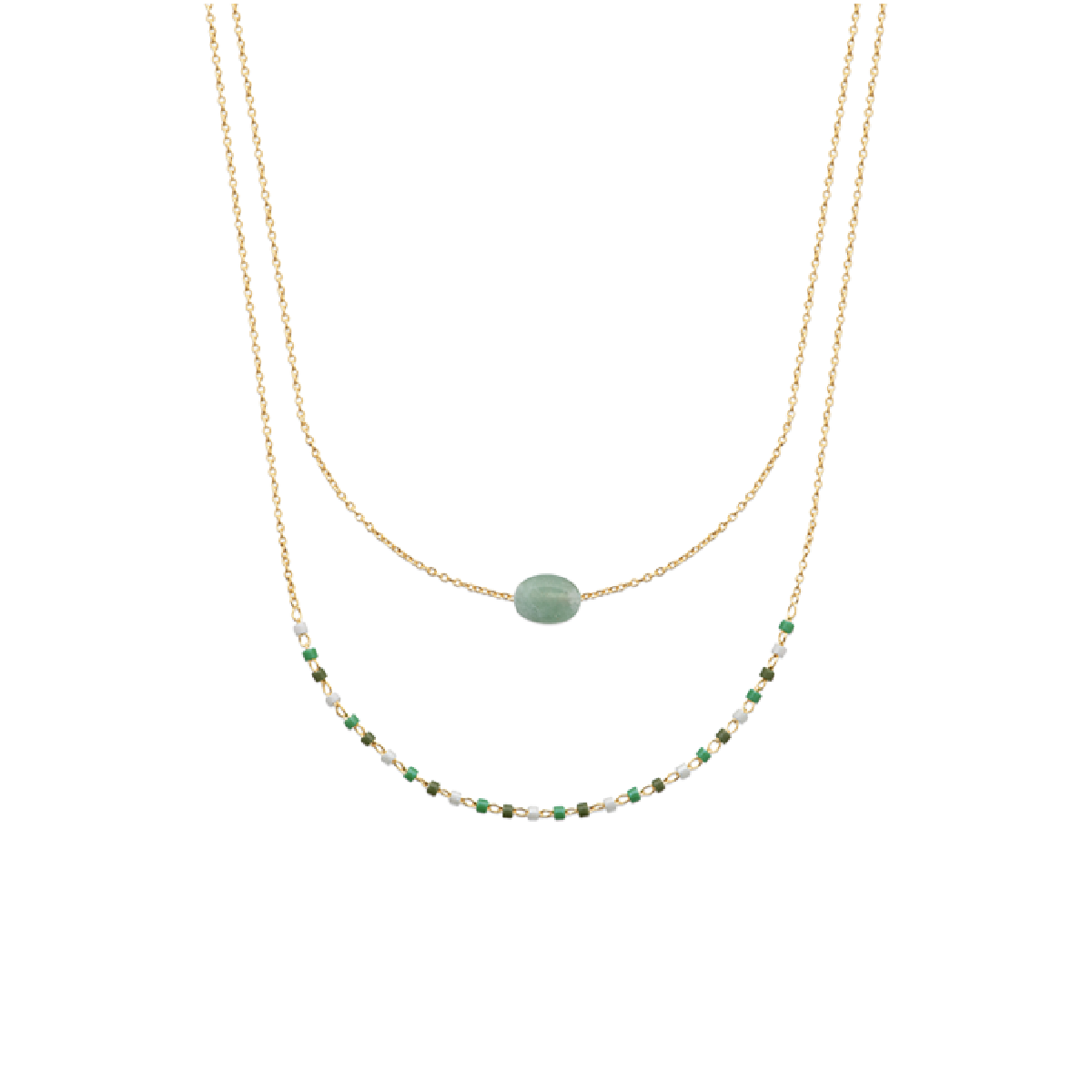 Mystigrey Agatha 18K Gold Plated  Double Necklace for Women Available in Black Agate, Blue Amazonite, Pink Quartz, Green Aventurine and White Moonstone
