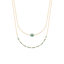 Load image into Gallery viewer, Mystigrey Agatha 18K Gold Plated  Double Necklace for Women Available in Black Agate, Blue Amazonite, Pink Quartz, Green Aventurine and White Moonstone
