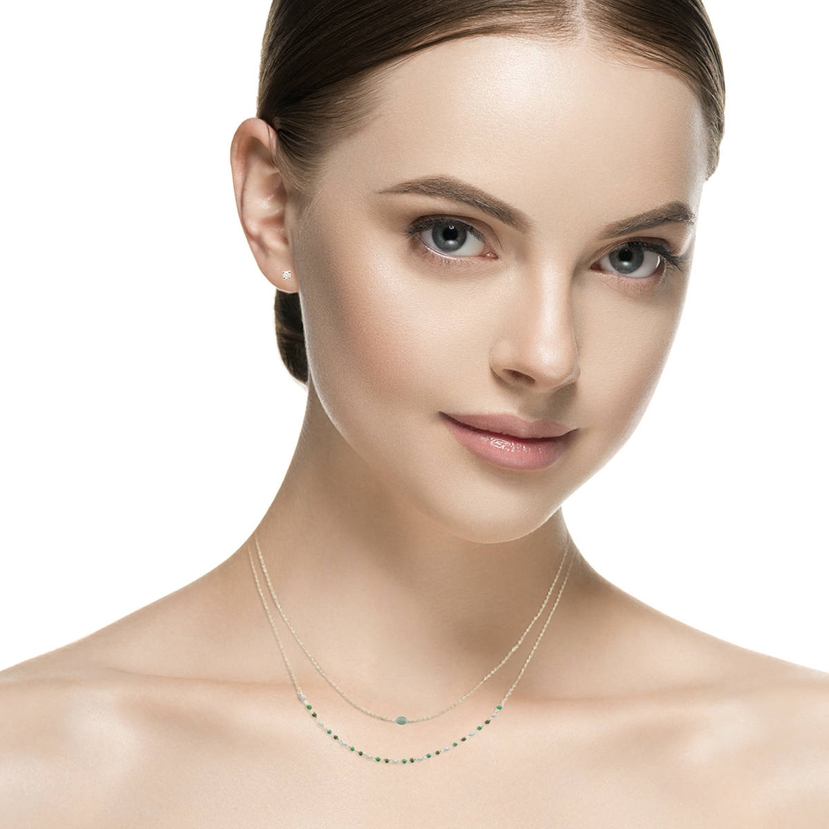 Mystigrey Agatha 18K Gold Plated  Double Necklace for Women Available in Black Agate, Blue Amazonite, Pink Quartz, Green Aventurine and White Moonstone