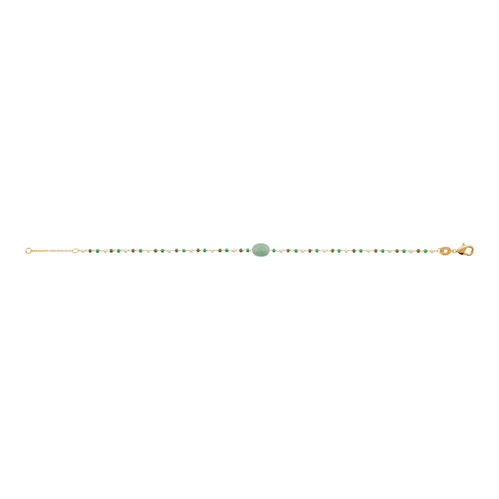Mystigrey Agatha 18K Gold Plated Bracelet for Women Available in Black Agate, Blue Amazonite, Pink Quartz, Green Aventurine, and White Moonstone
