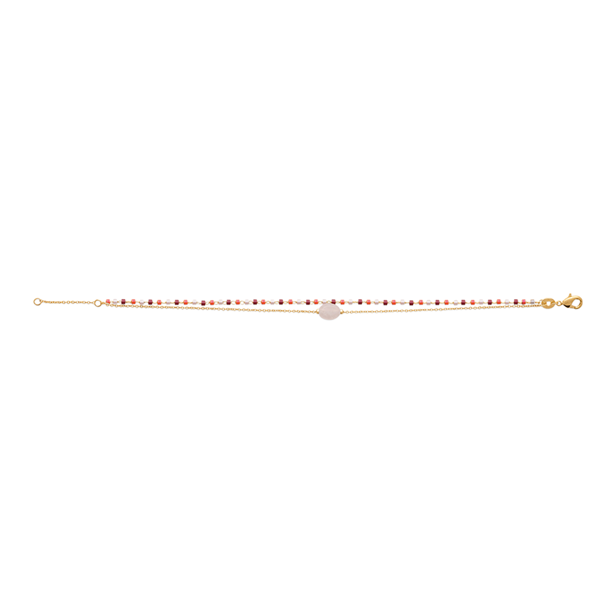 Mystigrey Agatha 18K Gold Plated Double Bracelet for Women Available in Black Agate, Pink Quartz, Green Aventurine, nd White Moonstone