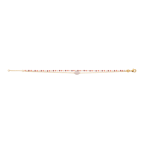 Mystigrey Agatha 18K Gold Plated Double Bracelet for Women Available in Black Agate, Pink Quartz, Green Aventurine, nd White Moonstone