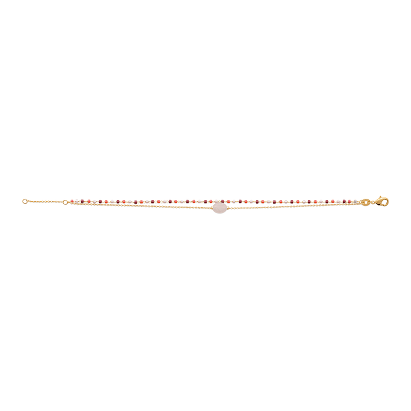 Mystigrey Agatha 18K Gold Plated Double Bracelet for Women Available in Black Agate, Pink Quartz, Green Aventurine, nd White Moonstone