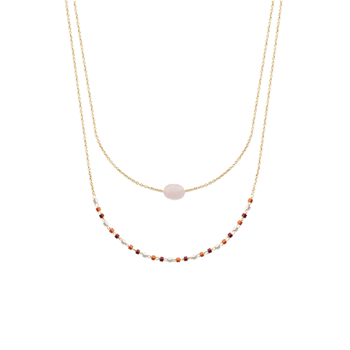 Mystigrey Agatha 18K Gold Plated  Double Necklace for Women Available in Black Agate, Blue Amazonite, Pink Quartz, Green Aventurine and White Moonstone