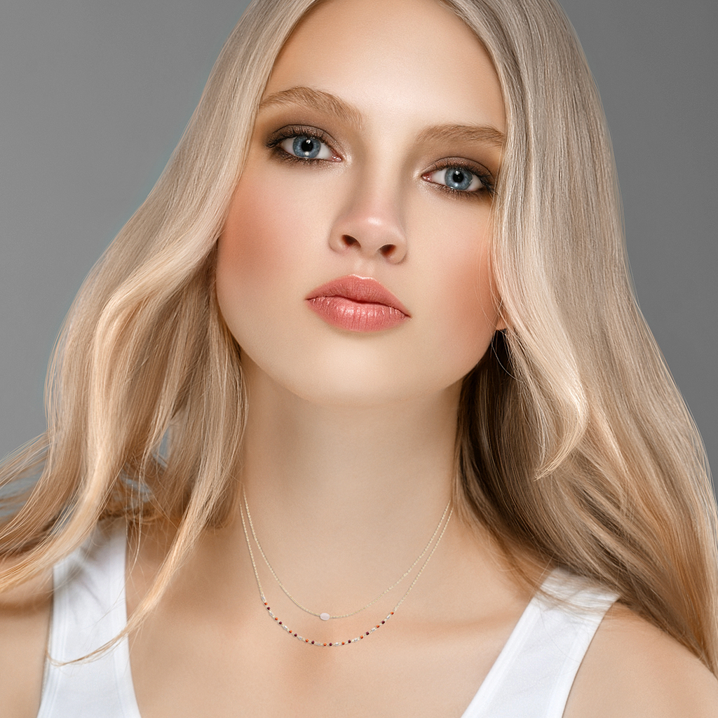 Mystigrey Agatha 18K Gold Plated  Double Necklace for Women Available in Black Agate, Blue Amazonite, Pink Quartz, Green Aventurine and White Moonstone