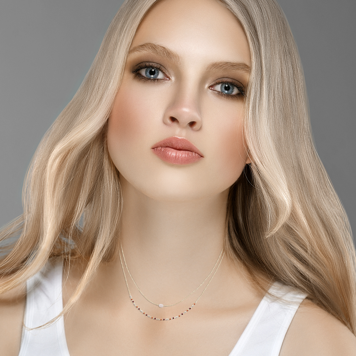 Mystigrey Agatha 18K Gold Plated  Double Necklace for Women Available in Black Agate, Blue Amazonite, Pink Quartz, Green Aventurine and White Moonstone