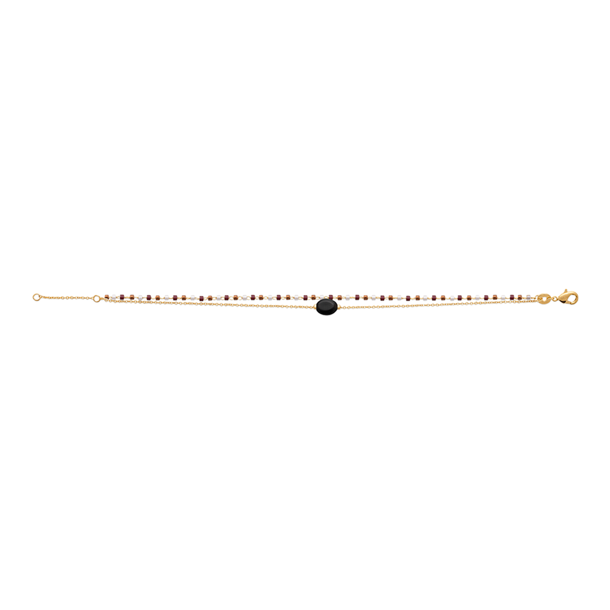 Mystigrey Agatha 18K Gold Plated Double Bracelet for Women Available in Black Agate, Pink Quartz, Green Aventurine, nd White Moonstone