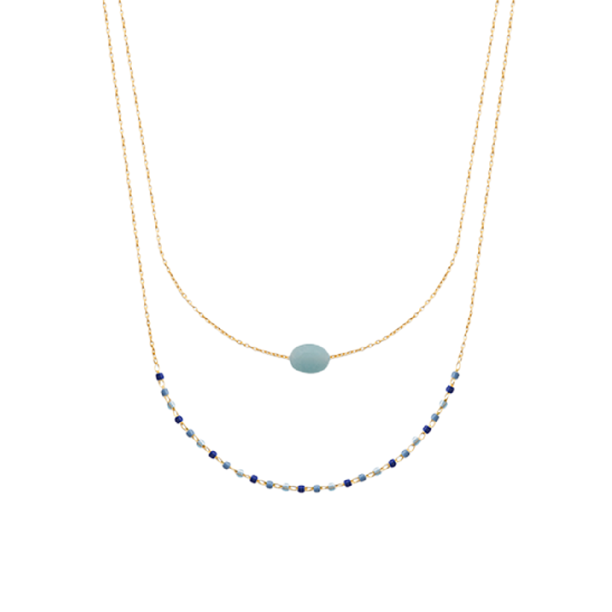 Mystigrey Agatha 18K Gold Plated  Double Necklace for Women Available in Black Agate, Blue Amazonite, Pink Quartz, Green Aventurine and White Moonstone