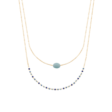 Load image into Gallery viewer, Mystigrey Agatha 18K Gold Plated  Double Necklace for Women Available in Black Agate, Blue Amazonite, Pink Quartz, Green Aventurine and White Moonstone
