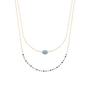 Mystigrey Agatha 18K Gold Plated  Double Necklace for Women Available in Black Agate, Blue Amazonite, Pink Quartz, Green Aventurine and White Moonstone