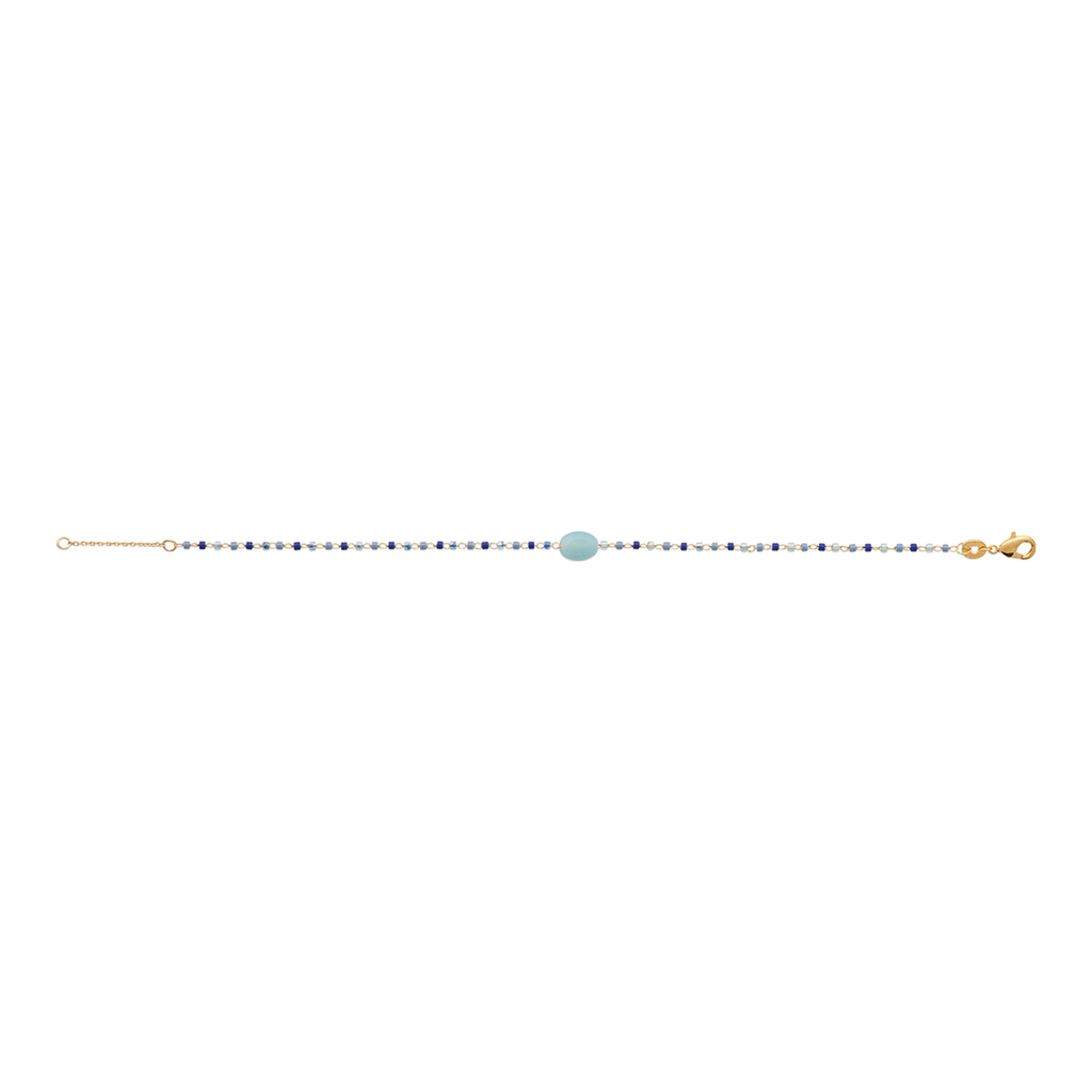 Mystigrey Agatha 18K Gold Plated Bracelet for Women Available in Black Agate, Blue Amazonite, Pink Quartz, Green Aventurine, and White Moonstone