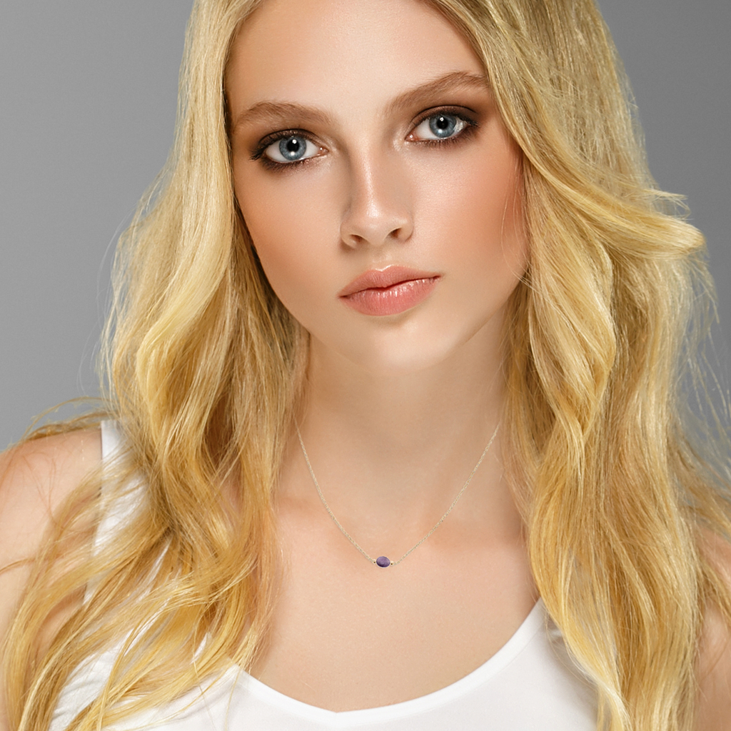 Mystigrey Serenity 18K Gold Plated  Necklace for Women Gold Available in Black Agate, Blue Amazonite, Pink Quartz, Purple Amethyst, White Moonstone, and Green Aventurine Small