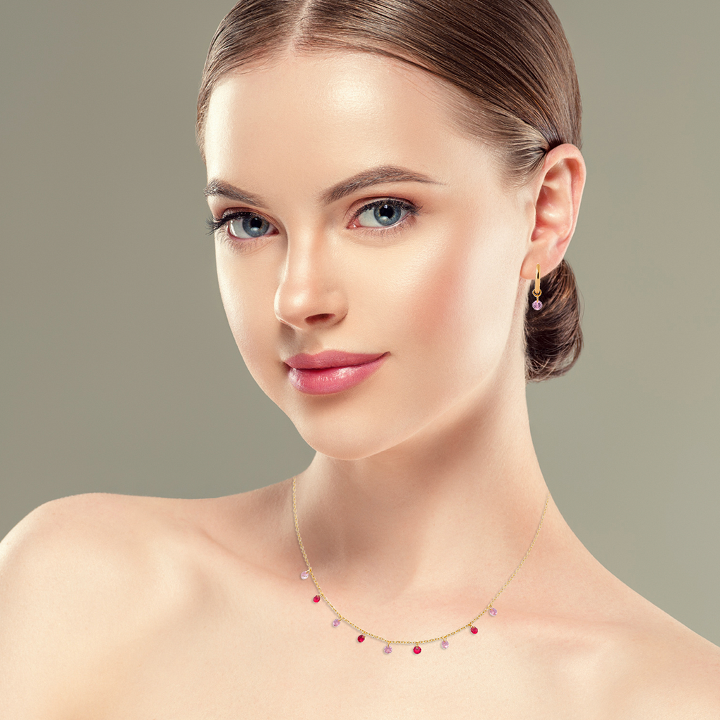 Mystigrey Tinker Bell .925 Sterling Silver Plated Rhodium and 18K Gold Plated Necklace for Women with Cubic Zirconia, Blue or Pink