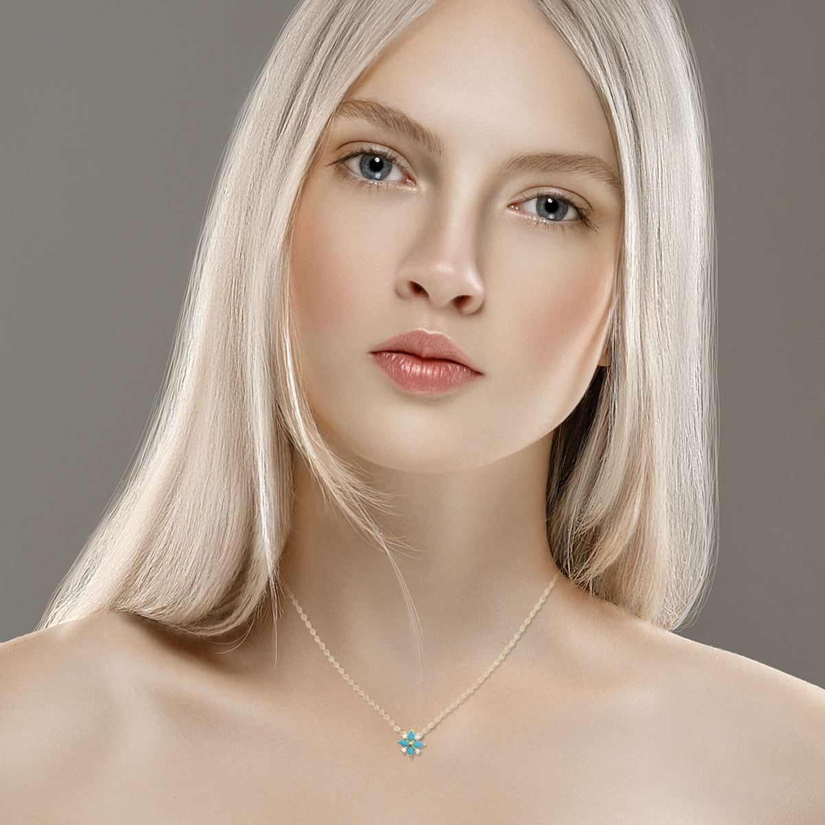Blue Flower Necklace in 18K Gold Plated, view 3