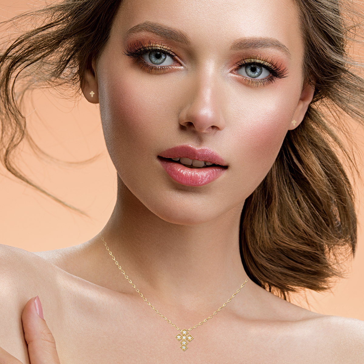 Mystigrey Small Cross 18K Gold Plated Necklace for Women with Cubic Zirconia White