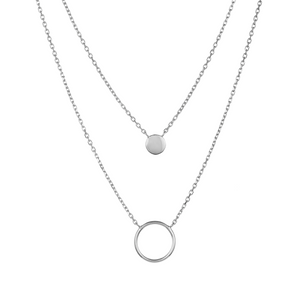 Mystigrey Oriel Double Circle .925 Sterling Silver Plated Rhodium and 18K Gold Plated Necklace