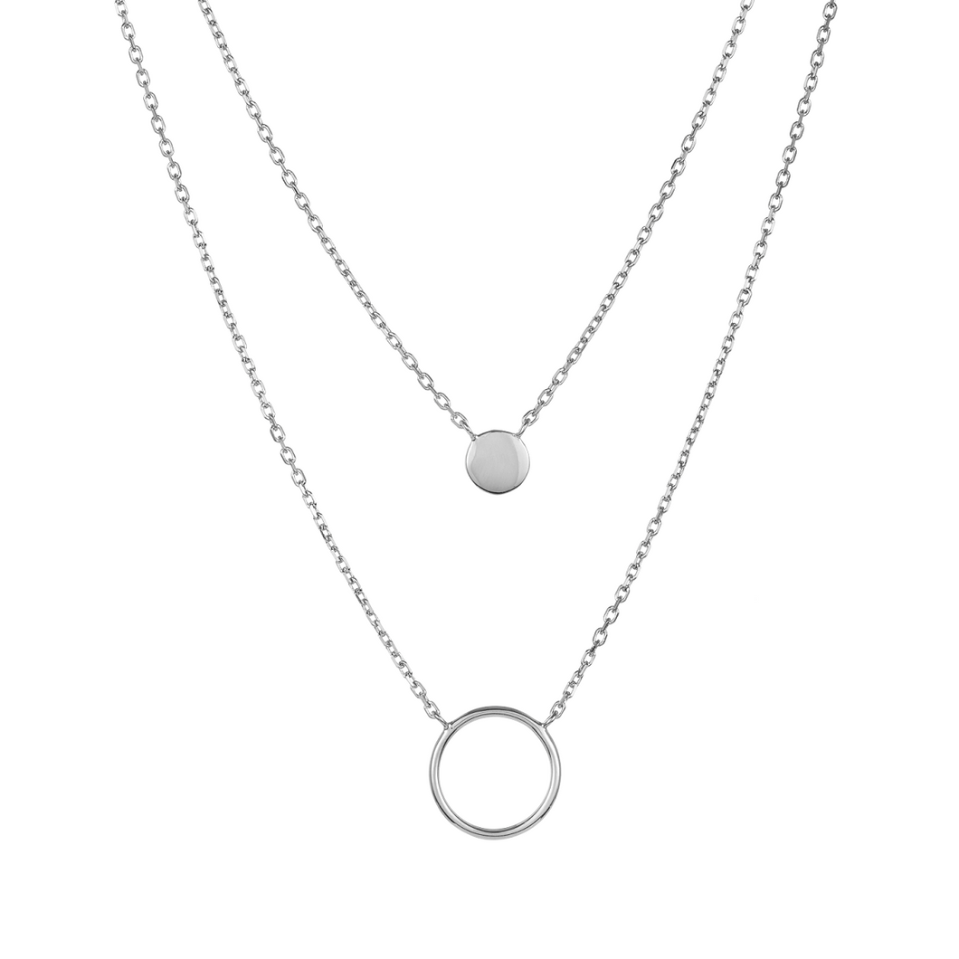 Mystigrey Oriel Double Circle .925 Sterling Silver Plated Rhodium and 18K Gold Plated Necklace