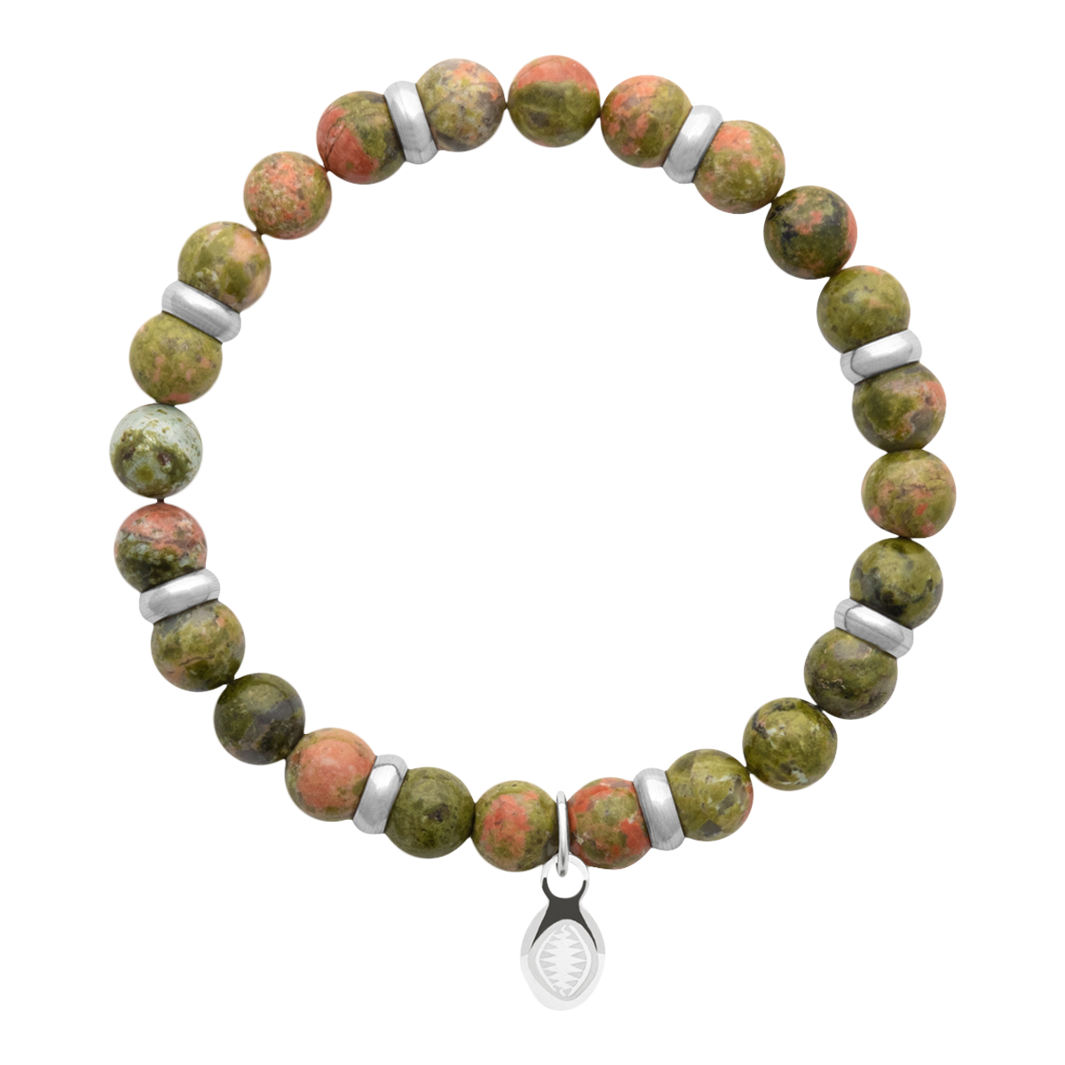 Rio Stainless Steel Bracelet Khaki Green Unakite  Large