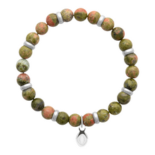 Load image into Gallery viewer, Rio Stainless Steel Bracelet Khaki Green Unakite  Large
