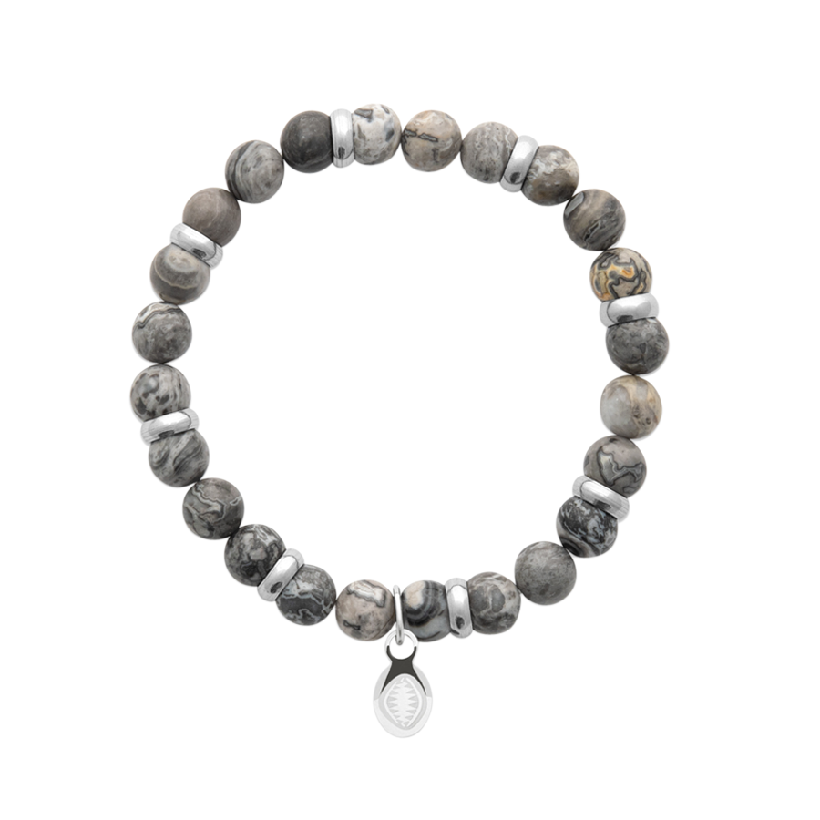 Mystigrey Rio Stainless Steel Bracelet for Men Jasper Light Grey  Large