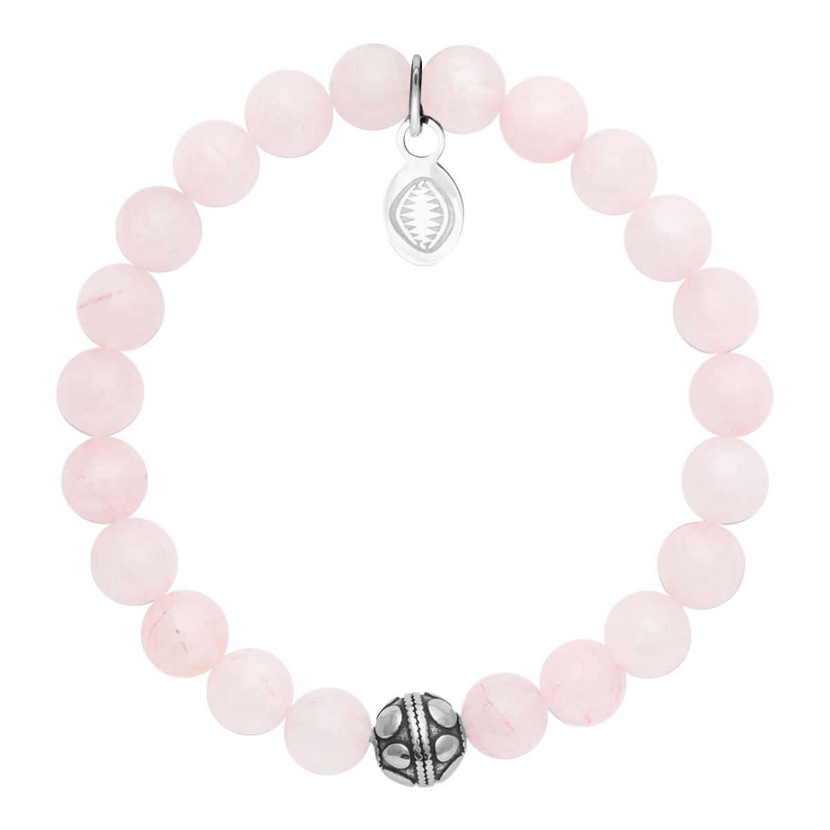 Rio Stainless Steel Bracelet Pink Quartz with Steel Bead   Small