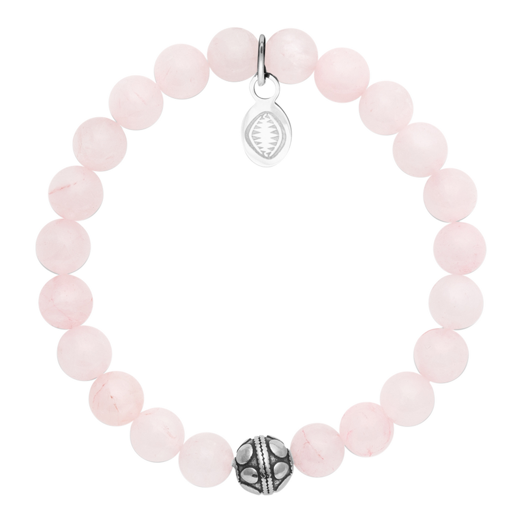 Rio Stainless Steel Bracelet Pink Quartz with Steel Bead   Small
