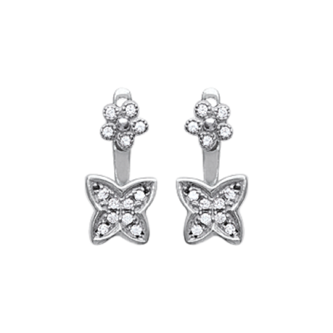 Mystigrey Butterfly .925 Sterling Silver Plated Rhodium Jacket Earrings for Women with Cubic Zirconia