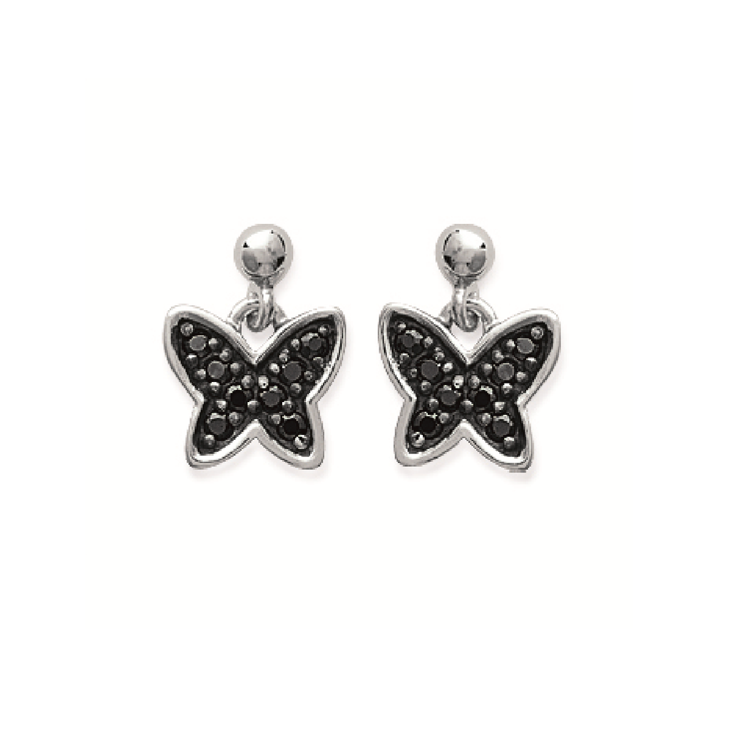 Butterfly Black Earrings in 925 Sterling Silver Plated Rhodium