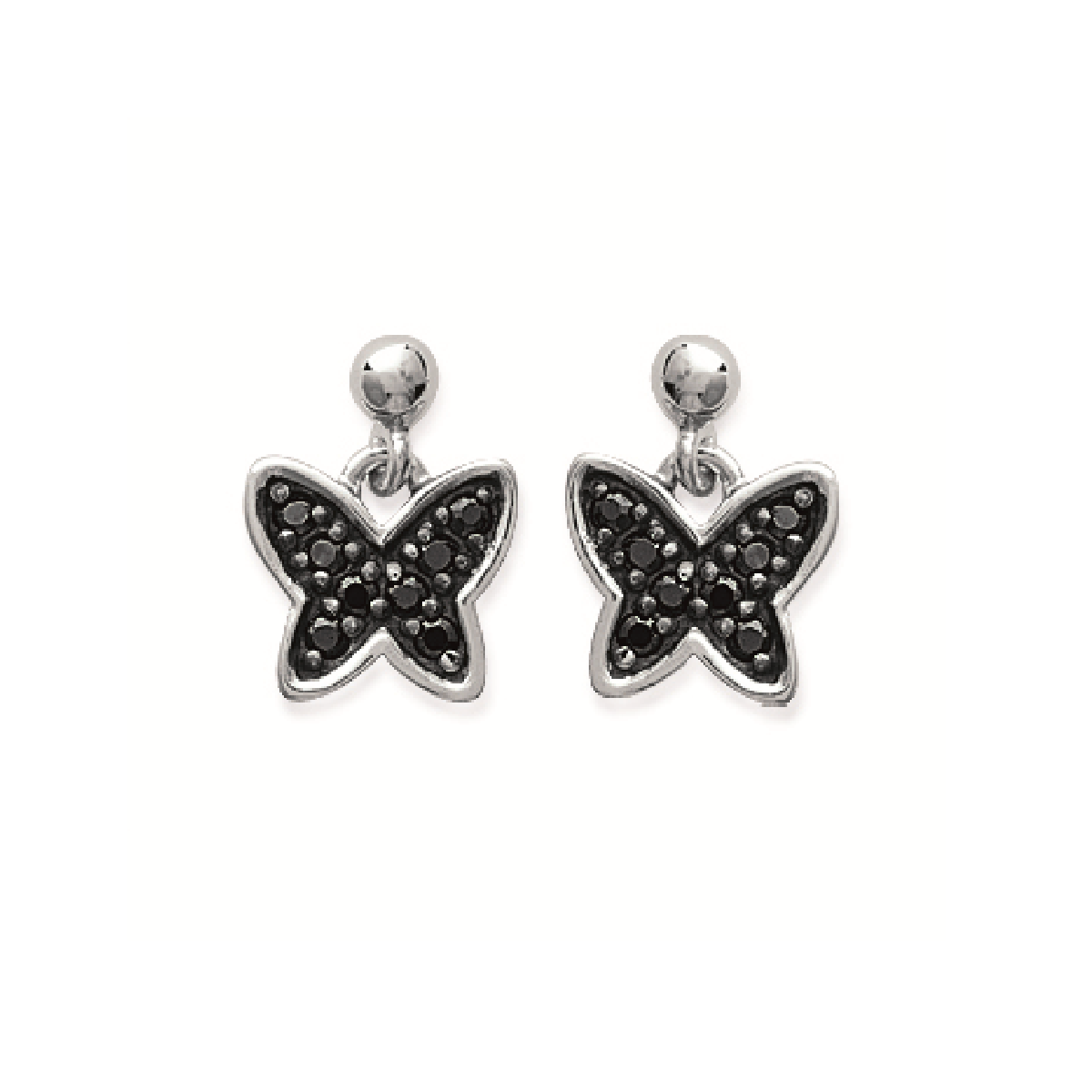 Butterfly Black Earrings in 925 Sterling Silver Plated Rhodium