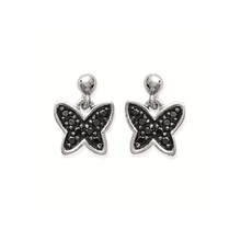 Load image into Gallery viewer, Mystigrey Butterfly .925 Sterling Silver Plated Rhodium Earrings for Women with Black Cubic Zirconia
