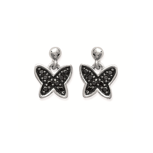 Mystigrey Butterfly .925 Sterling Silver Plated Rhodium Earrings for Women with Black Cubic Zirconia