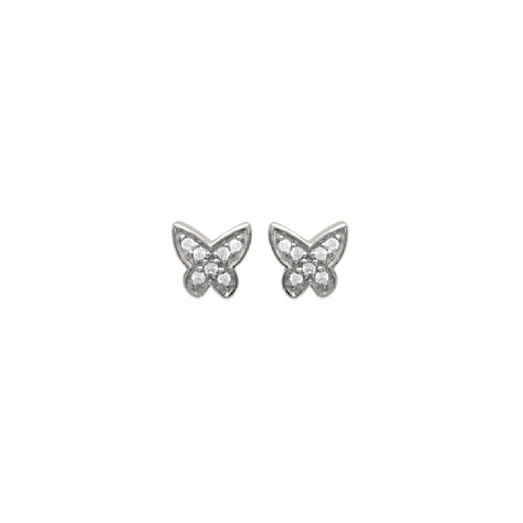 Butterfly Stud Earrings in 925 Sterling Silver Plated Rhodium