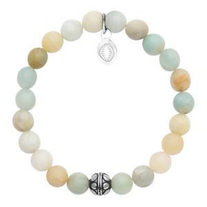 Rio Stainless Steel Bracelet Pastel Green Amazonite with Steel Bead   Small