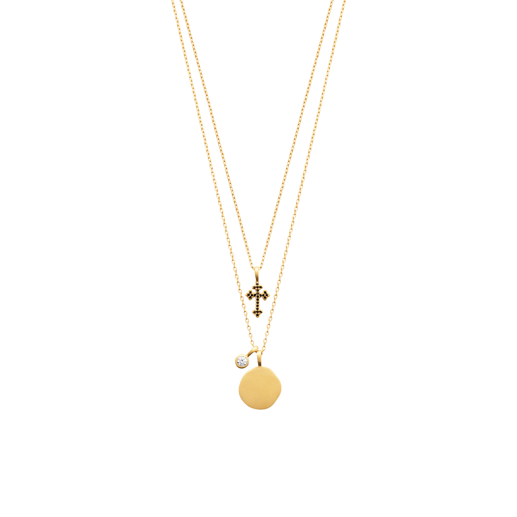 Cross Double Necklace in 18K Gold Plated
