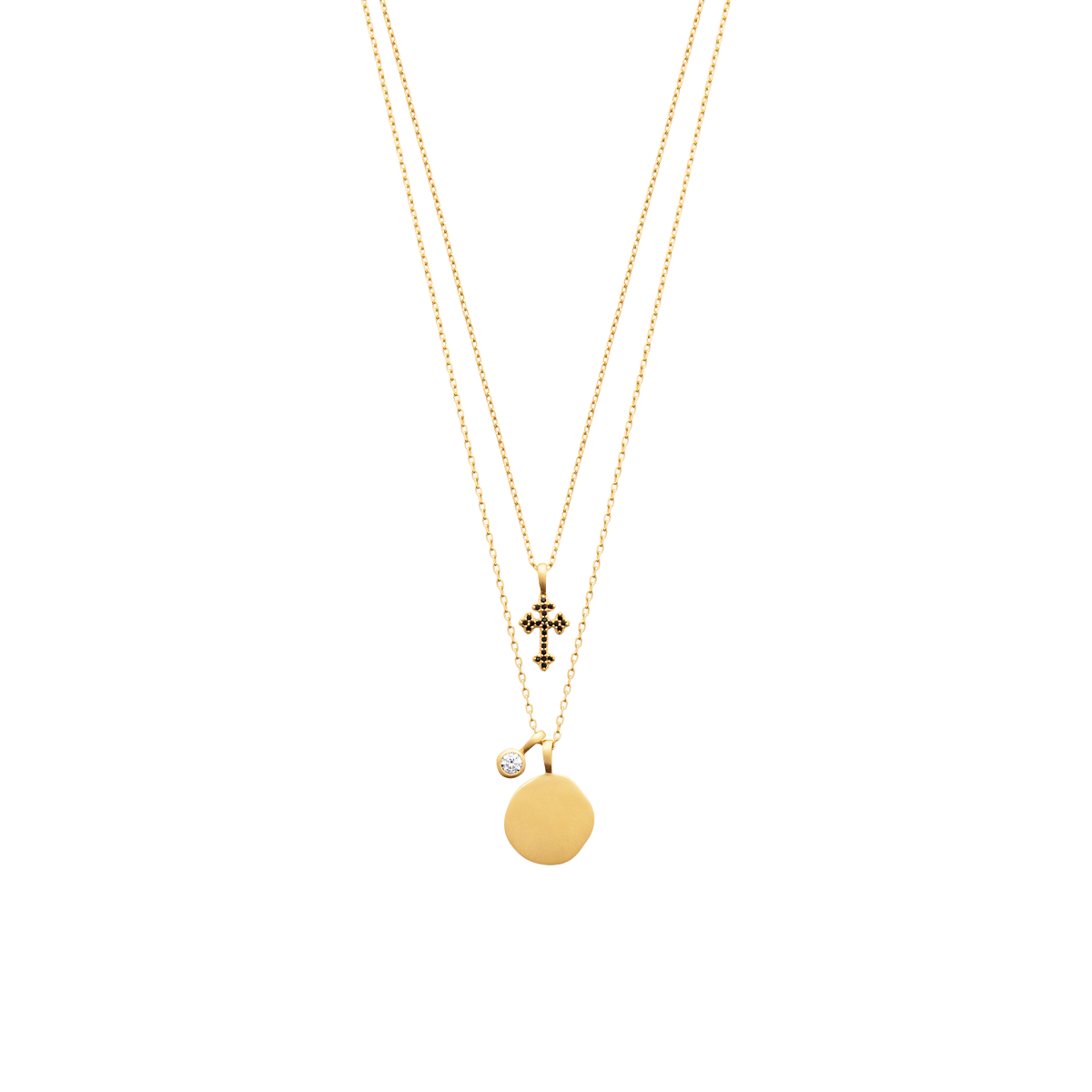 Mystigrey Cross 18K Gold Plated  Double Necklace for Women with Cubic Zirconia Black or White