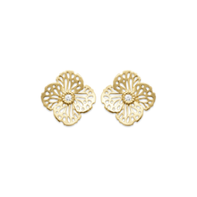 Load image into Gallery viewer, Mystigrey Pansy 18K Gold Plated Plumeria Earrings for Women with Cubic Zirconia
