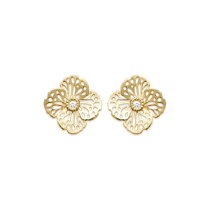 Mystigrey Pansy 18K Gold Plated Plumeria Earrings for Women with Cubic Zirconia