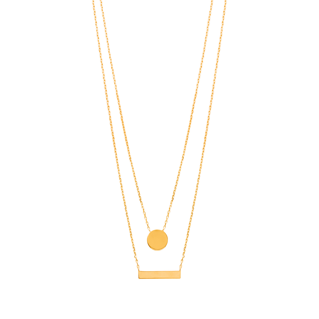 Mystigrey Lucy Circle 18K Gold Plated  Dual Necklace for Women Circle Bar