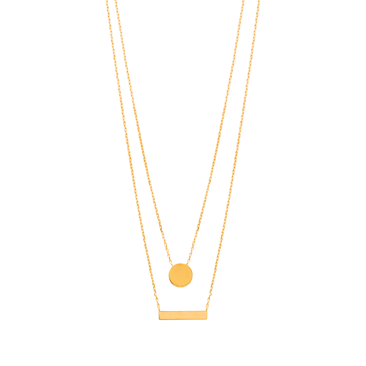 Mystigrey Lucy Circle 18K Gold Plated  Dual Necklace for Women Circle Bar