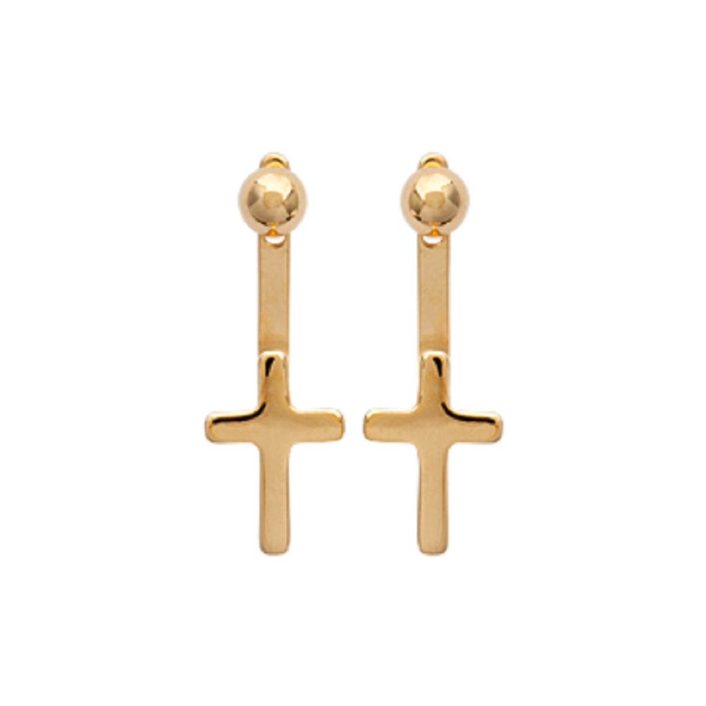 Mystigrey Cross 18K Gold Plated Jacket Earrings for Women