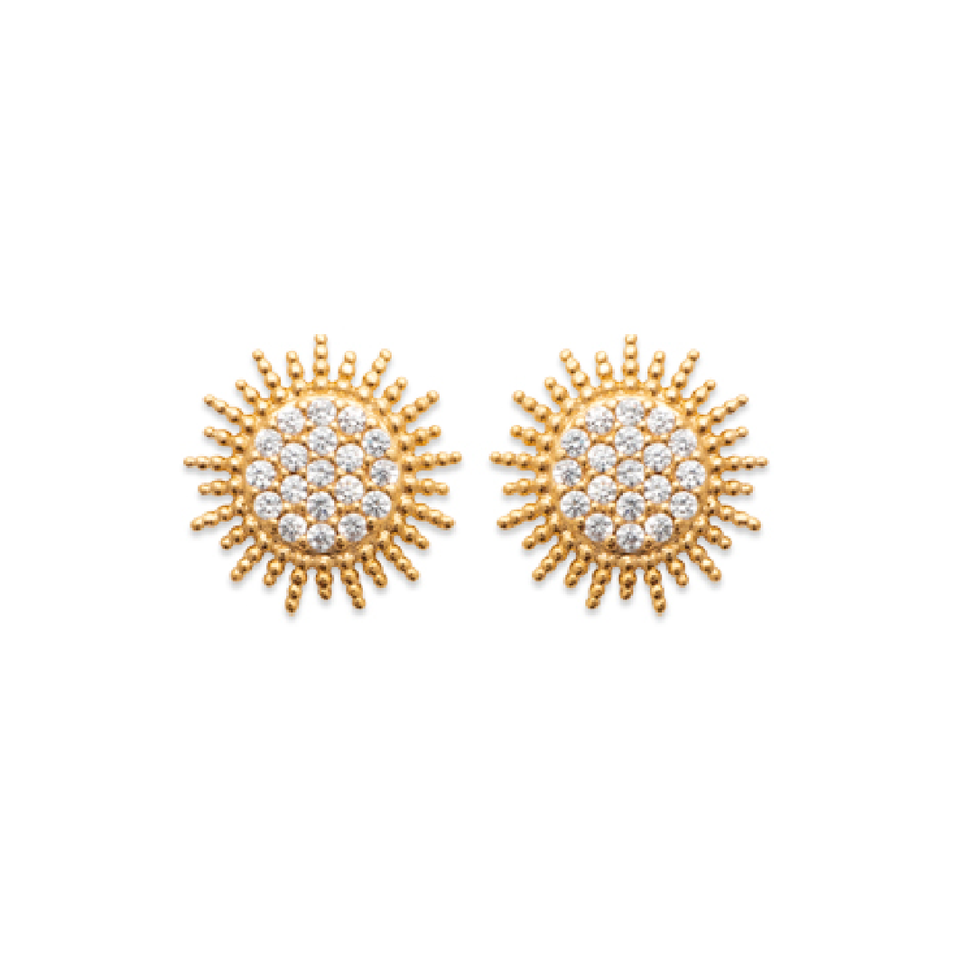 Mystigrey Sunny 18K Gold Plated Sunflower Stud Earrings for Women with Cubic Zirconia