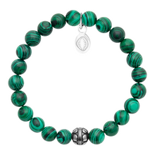 Load image into Gallery viewer, Rio Stainless Steel Bracelet Green Malachite with Steel Bead   Small
