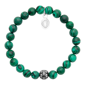 Rio Stainless Steel Bracelet Green Malachite with Steel Bead   Small