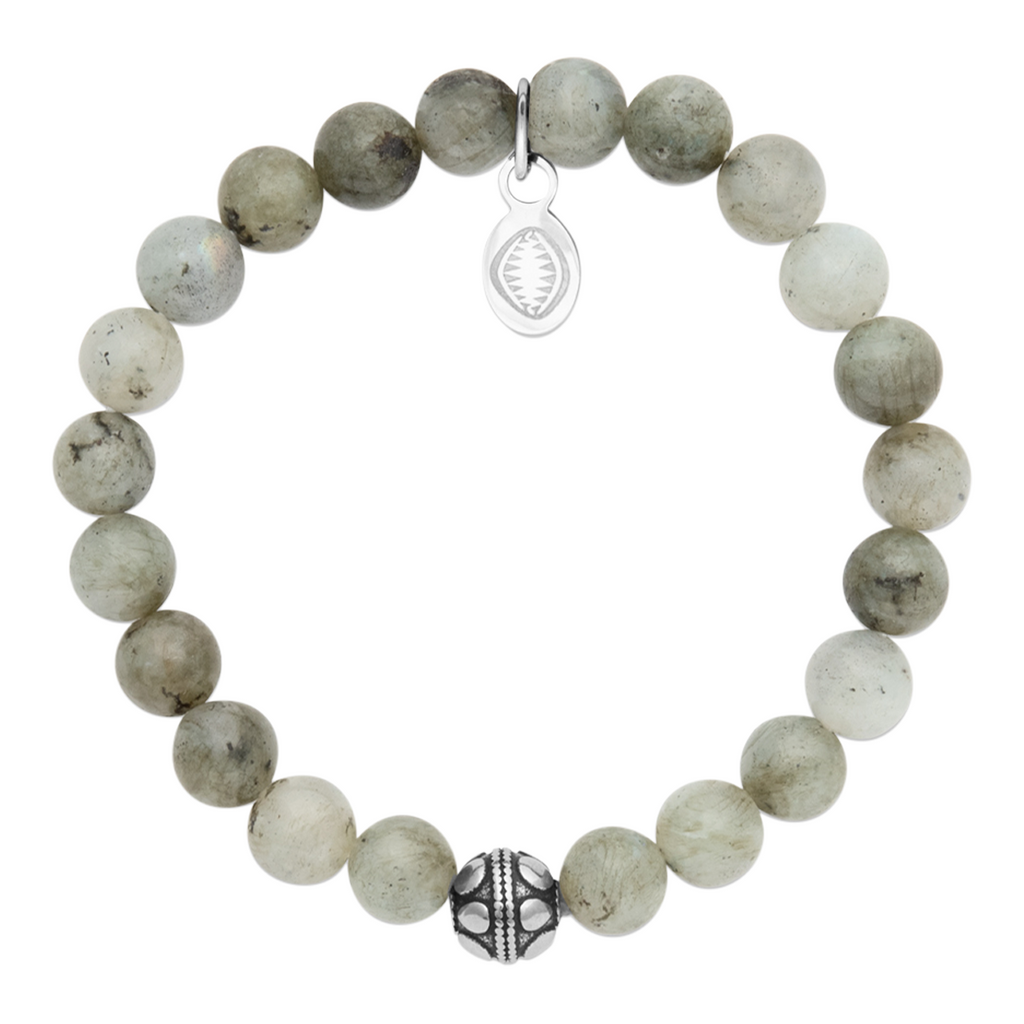 Rio Khaki Green Labradorite Bead Bracelet in stainless steel