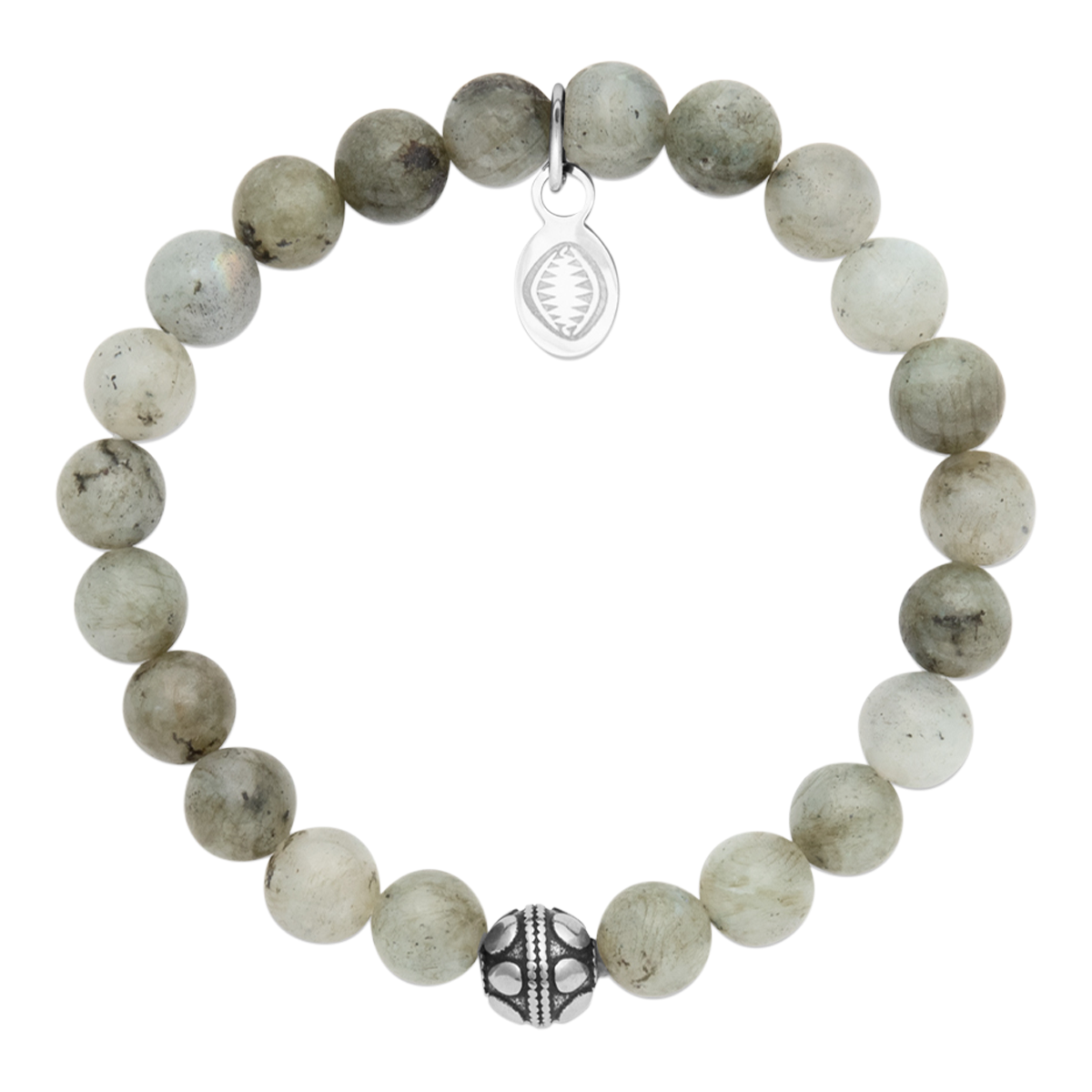 Rio Stainless Steel Bracelet Khaki Green Labradorite with Steel Bead   Small