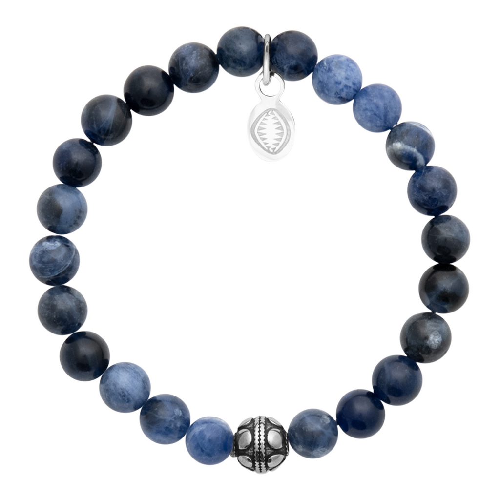 Rio Blue Sodalite Bead Bracelet, Small in Stainless Steel, view 3